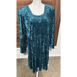 VTG Y2K Jazz II Dress Green Crushed Velvet plus sz 18 Lace Romantic Whimsigoth